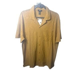 Forever 21 Men's Light Brown Floral Knit Sheer Textured Cuban Collar Shirt L NWT